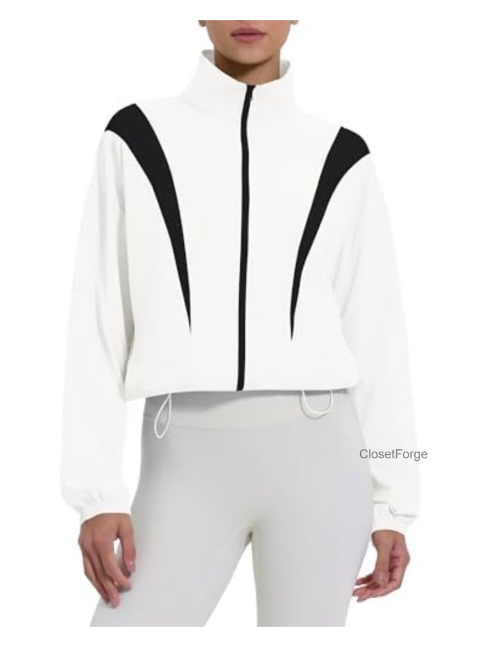 Lightweight Cropped Full Zip Workout Jacket with Stand Collar